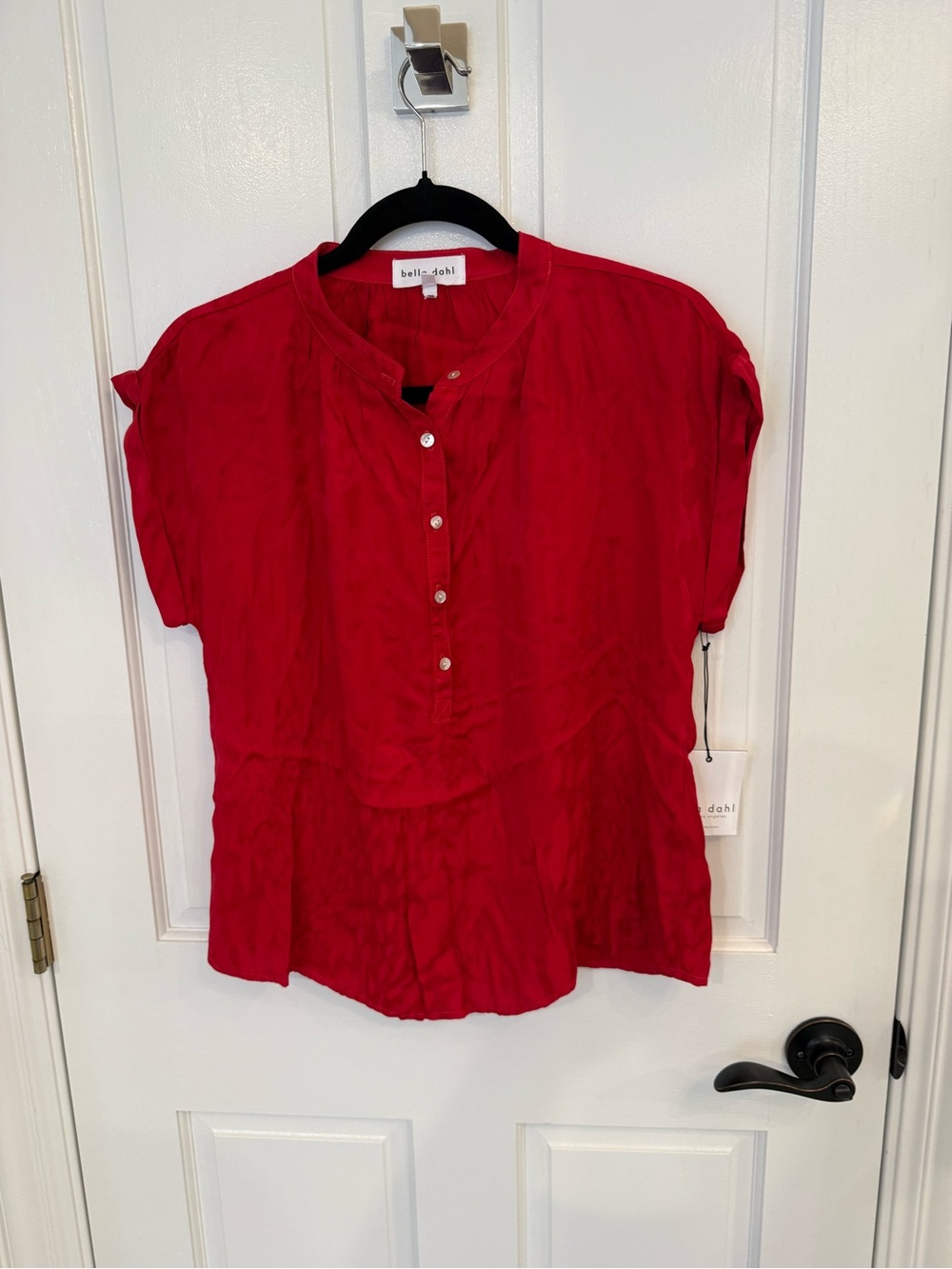 Bella Dahl Vibrant Red Short-Sleeve Button-Front Blouse NWT